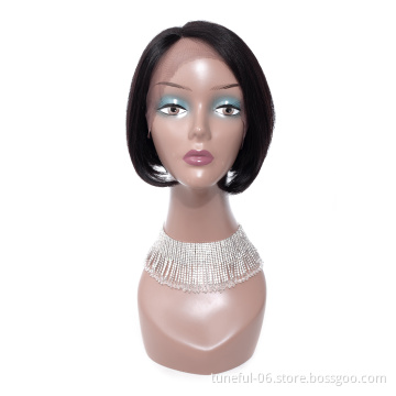 Tuneful new products cheap price 004 mama bob wig short lace front wig right part natural black color for fashionable women